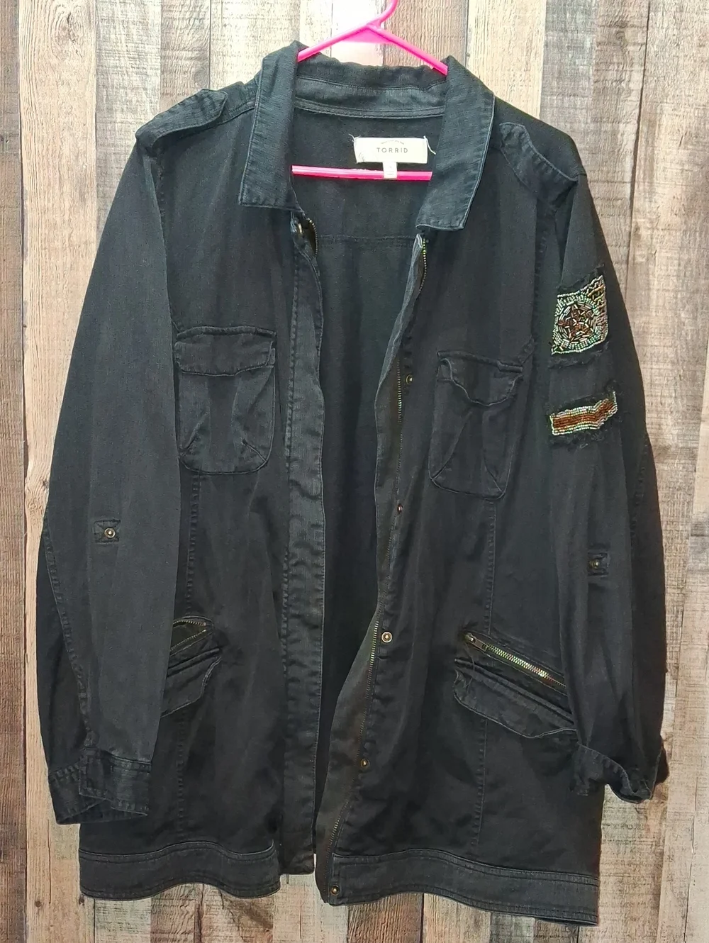 TORRID Washed Black Utility Jacket with Sleeve Bead Plus size Size 4 4x Coat - Picture 2 of 6